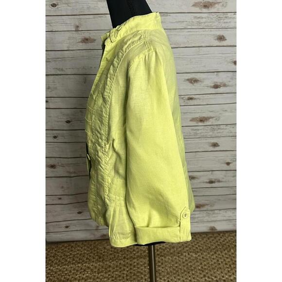 Chico's green linen mandarin collar long sleeve peplum jacket Size 0.5/Small/6 - Picture 5 of 10